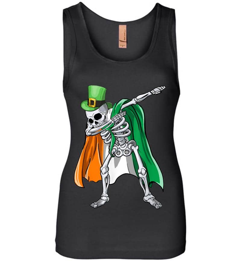 Dabbing Skeleton Irish Shamrock St Patricks Day Womens Jersey Tank Top