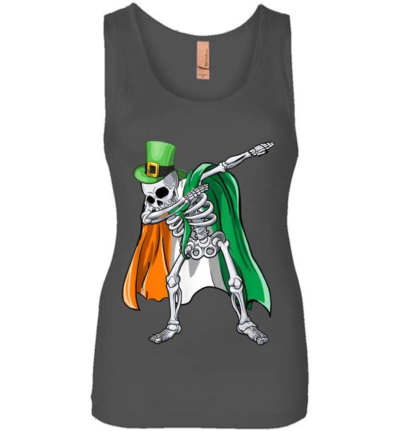 Inktee Store - Dabbing Skeleton Irish Shamrock St Patricks Day Womens Jersey Tank Top Image