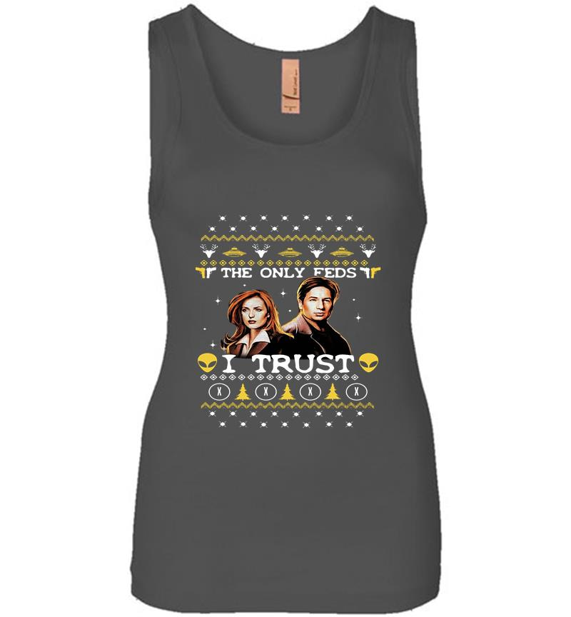 Inktee Store - David Duchovny And Gillian Anderson The X-Files The Only Feds I Trust Christmas Womens Jersey Tank Top Image