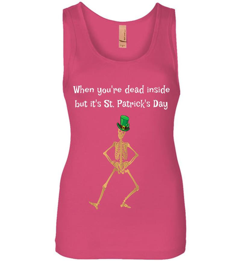 Inktee Store - Dead Inside Funny St Patricks Day Irish Skeleton Womens Jersey Tank Top Image