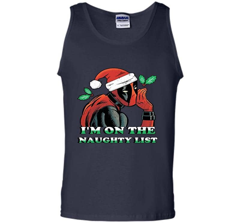 Inktee Store - Deadpool Santa I’m On The Naughty List Christmas Mens Tank Top Image
