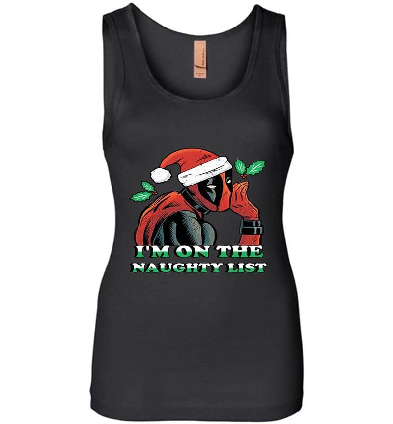Deadpool Santa I’m On The Naughty List Christmas Womens Jersey Tank Top
