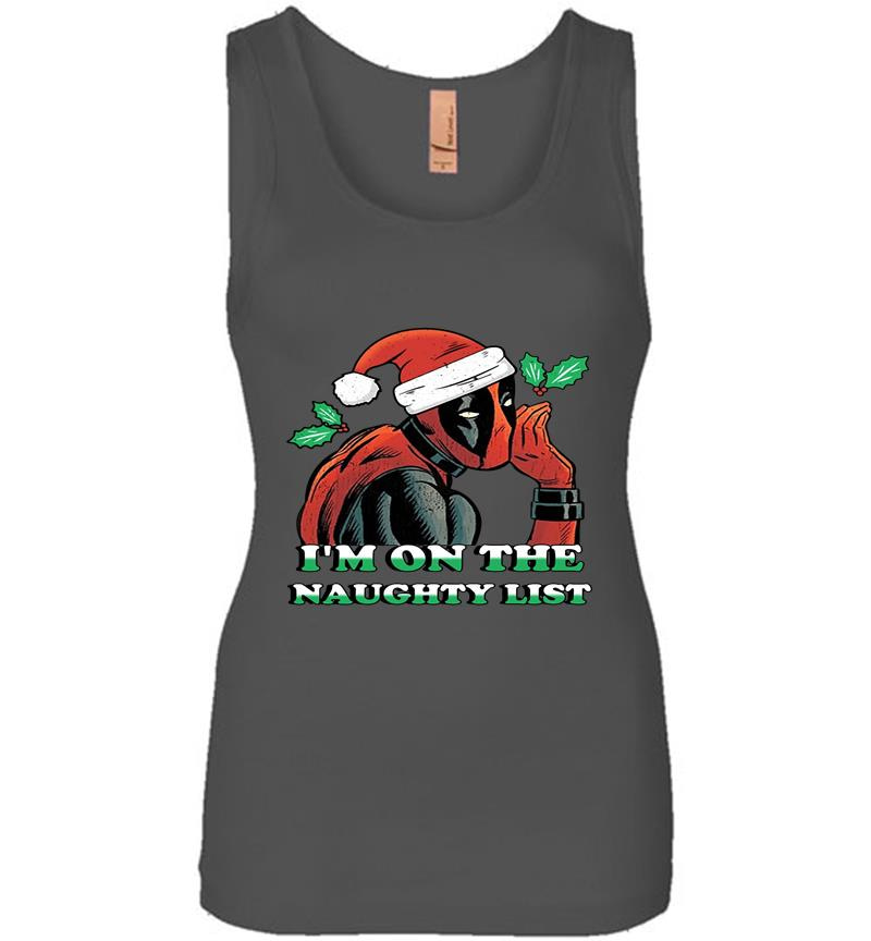 Inktee Store - Deadpool Santa I’m On The Naughty List Christmas Womens Jersey Tank Top Image