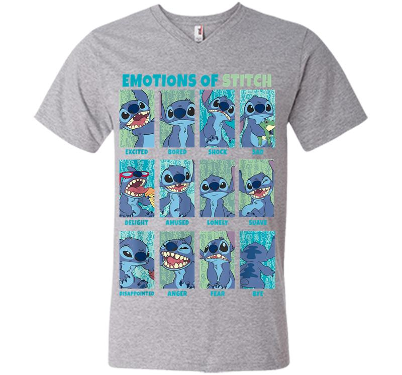 Inktee Store - Disney Lilo Stitch Emotions Of Stitch Panels V-Neck T-Shirt Image
