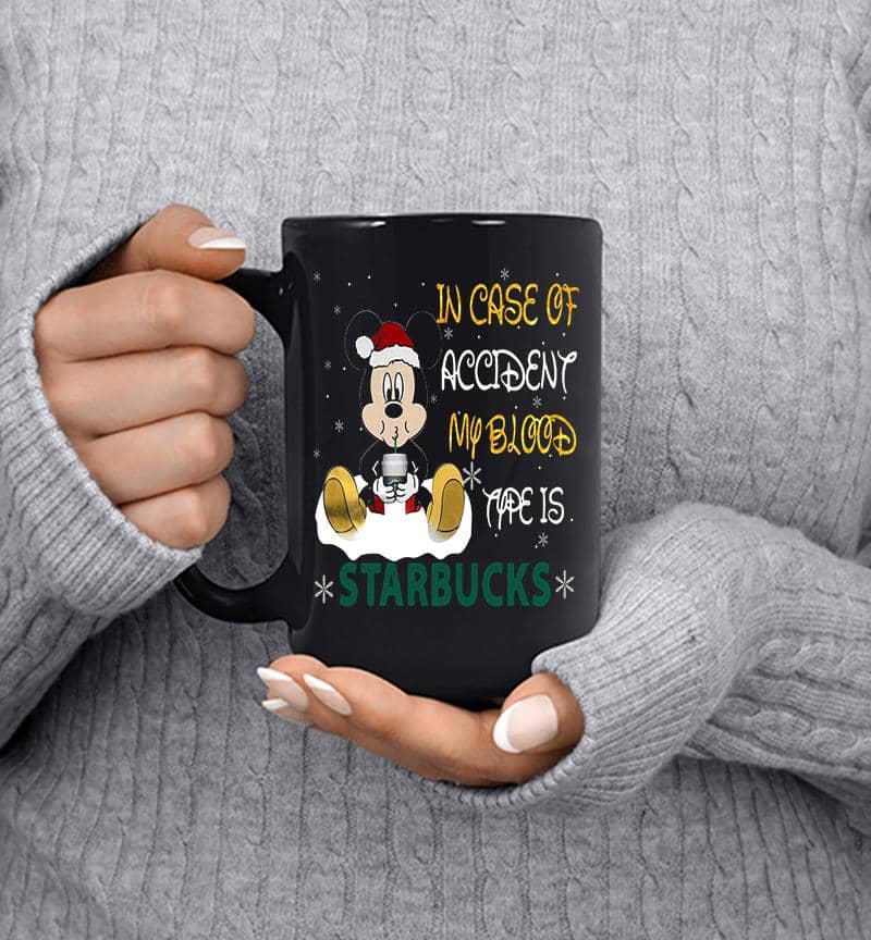 Disney Mickey Mouse Santa In Case Of Accident My Blood Type Is Starbucks Mug