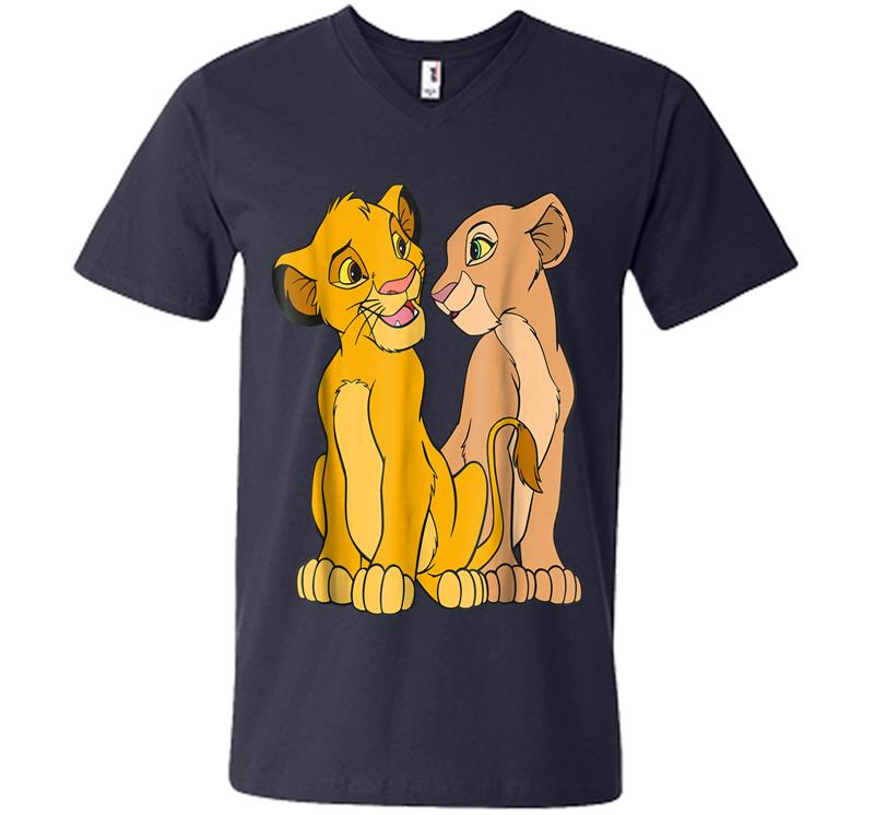 Inktee Store - Disney The Lion King Young Simba And Nala Together V-Neck T-Shirt Image