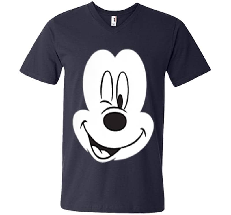 Inktee Store - Disney Winking Mickey Mouse Face Small Icon V-Neck T-Shirt Image