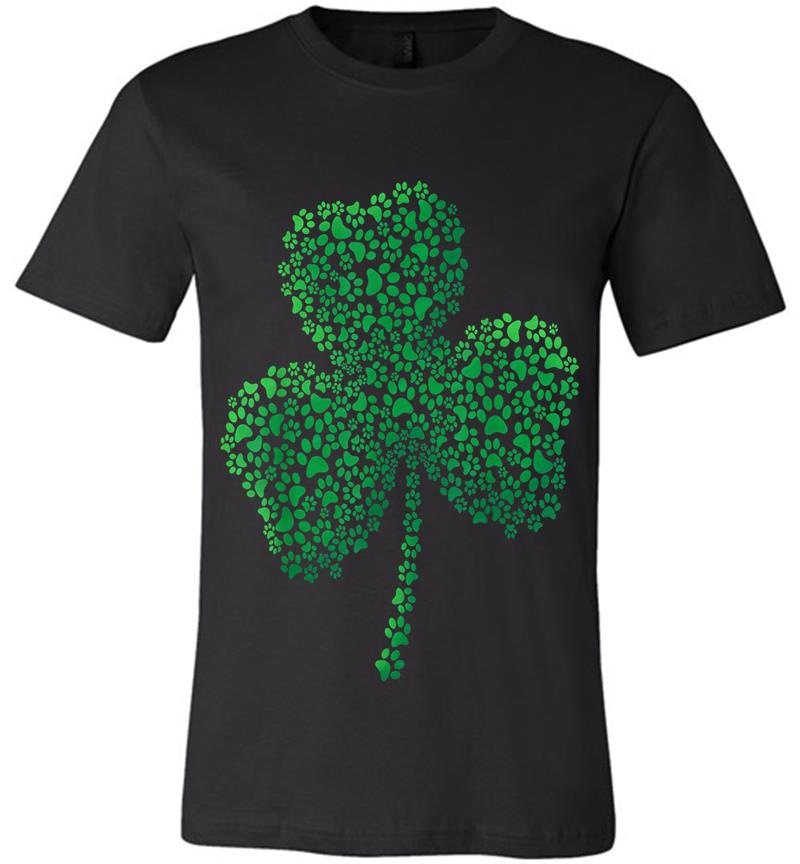 Inktee Store - Dog Paw Shamrock St Patricks Day Or Lucky Cat Print Premium T-Shirt Image