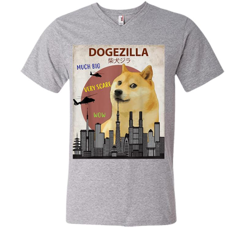 Inktee Store - Dogezilla Funny Doge Meme Shiba Inu Dog V-Neck T-Shirt Image