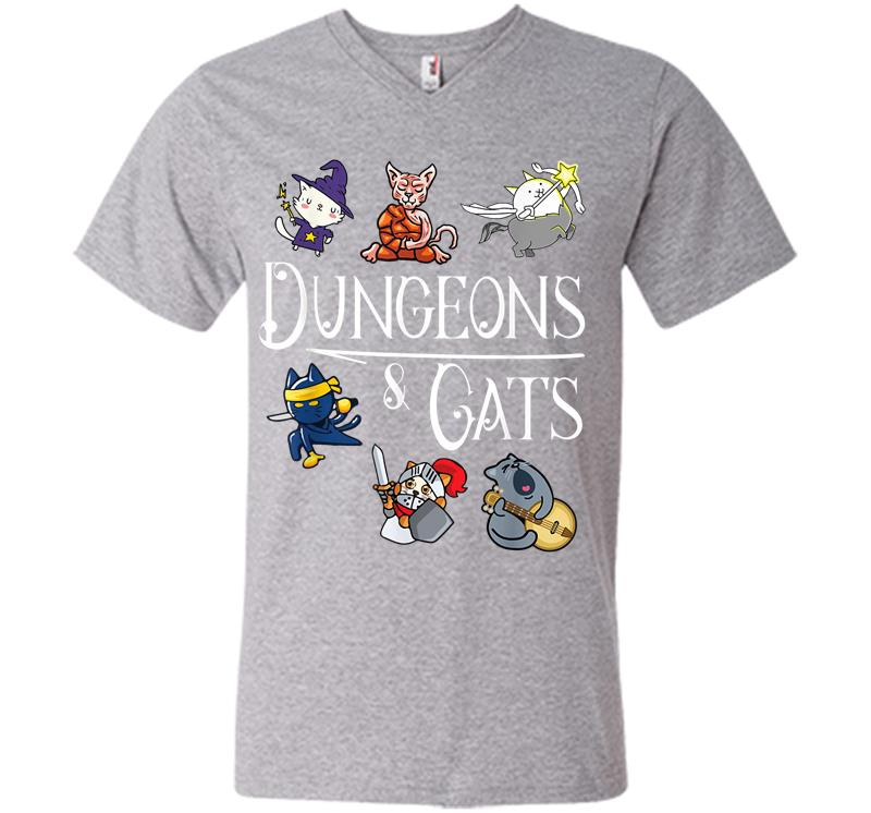 Inktee Store - Dungeons And Cats Funny Dragon Cat Kitten Lover Kitty Gift V-Neck T-Shirt Image