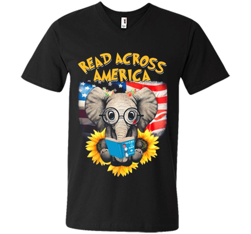 Elephant Sitting On Sunflower Read Across America V-Neck T-Shirt