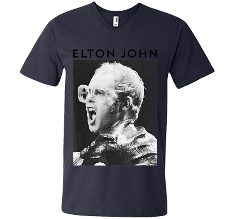 Inktee Store - Elton John Official Black &Amp; White Photo V-Neck T-Shirt Image
