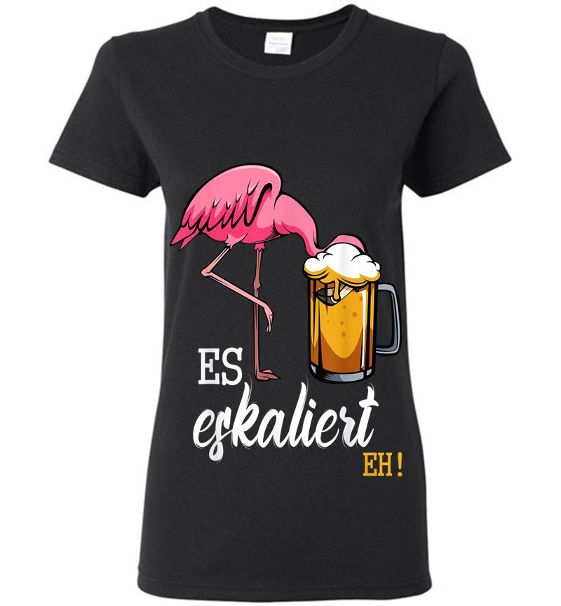 Es Eskaliert Eh Flamingo Bier Disko Festival Party Lustig Womens T-Shirt