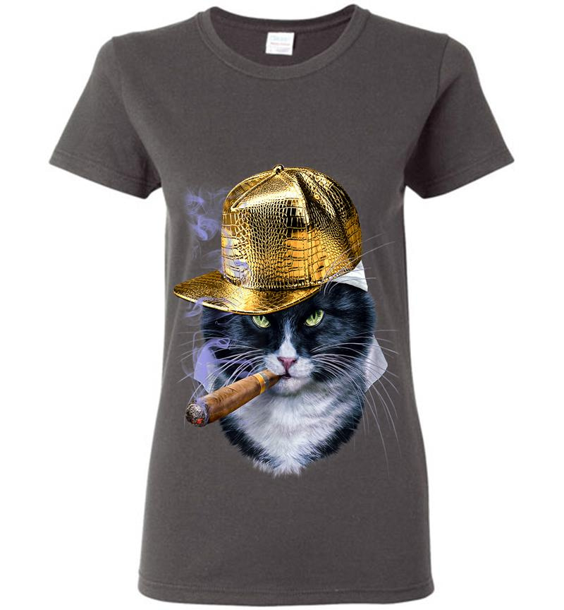 Inktee Store - Evil Bicolor Katze In Hip Hop Rapper Cap Womens T-Shirt Image