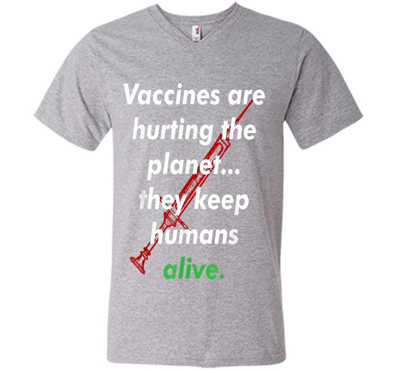 Inktee Store - Funny Pro Vaccination, Vaccines Are Hurting The Planet V-Neck T-Shirt Image