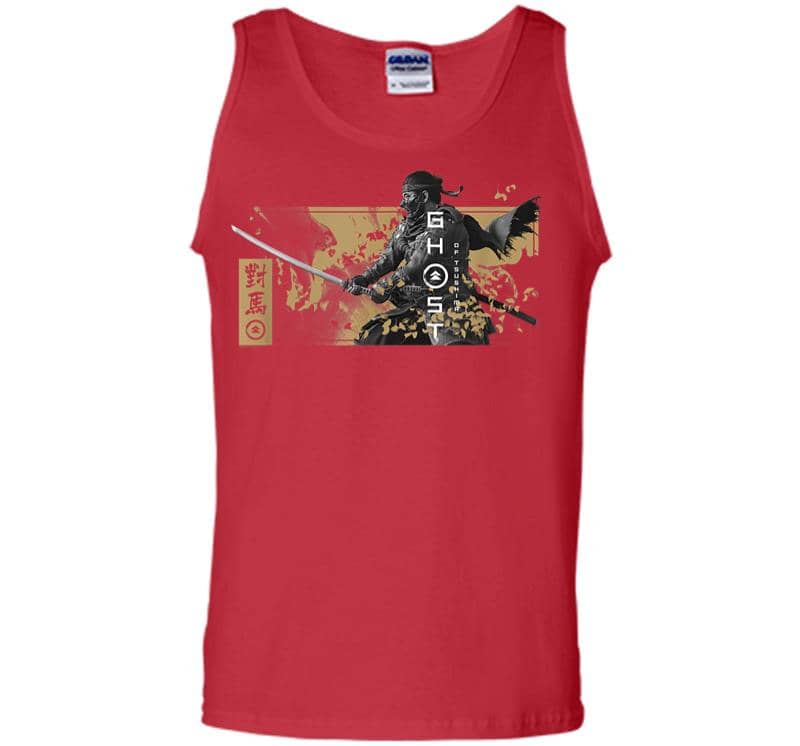 Inktee Store - Ghost Of Tsushima Katana With Falling Leaves Men Tank Top Image