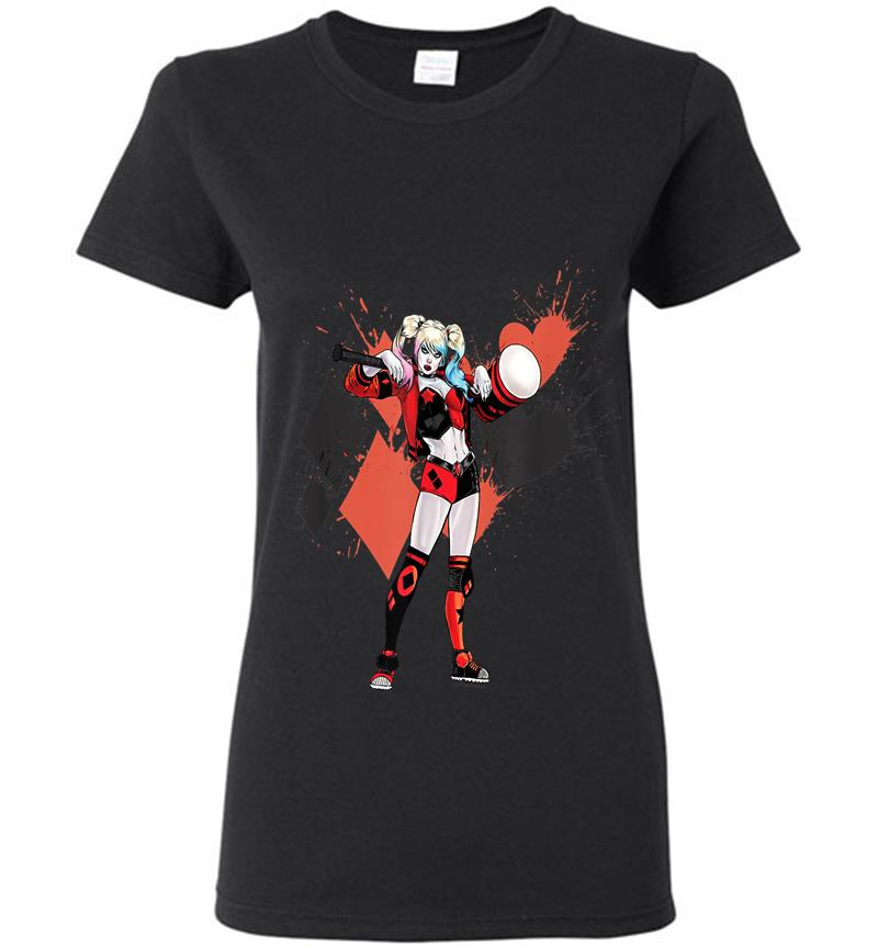 Harley Quinn Diamonds And Hearts Womens T-Shirt