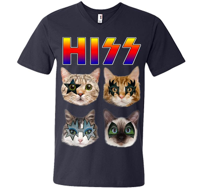 Inktee Store - Hiss Funny Cats Kittens Rock Rockin Gift Tee Pun V-Neck T-Shirt Image