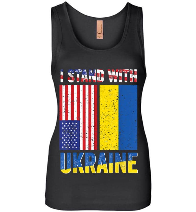 I Stand With Ukraine Support Ukrainian American Usa Flag Women Jersey Tank Top