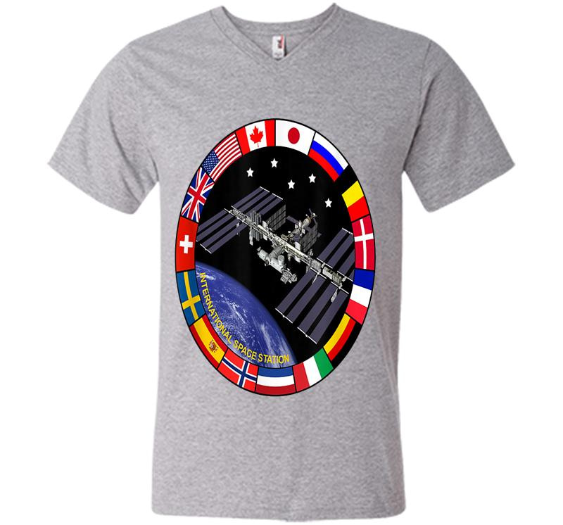 Inktee Store - International Space Station Nasa Iss Flag Logo V-Neck T-Shirt Image