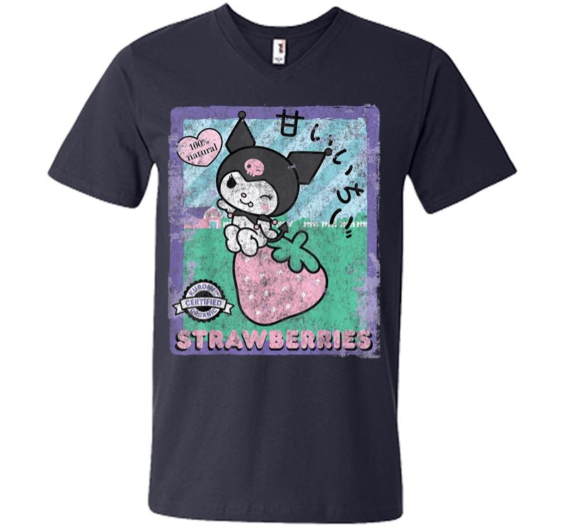 Inktee Store - Kuromi Strawberry Picking Strawberries Farm V-Neck T-Shirt Image