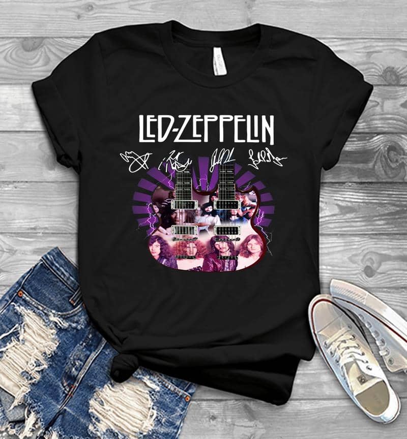 Led Zeppelin Band Double Guitar Signature Mens T-Shirt