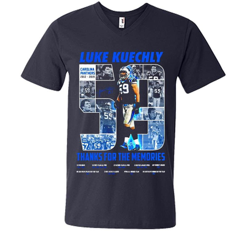 Inktee Store - Luke Kuechly 59 Carolina Panthers 2012-2019 Thanks For The Memories V-Neck T-Shirt Image