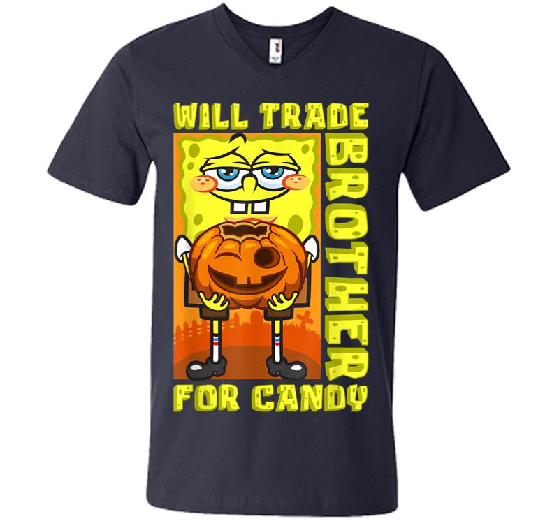 Inktee Store - Mademark X Spongebob Squarepants Spongebob Will Trade Brother For Candy Funny Halloween Gift V-Neck T-Shirt Image