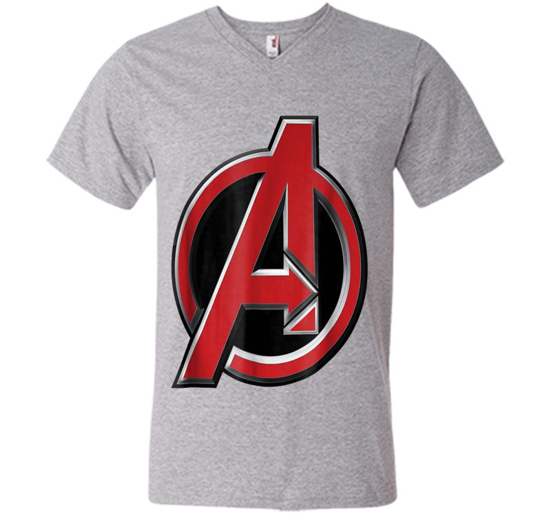Inktee Store - Marvel Avengers Classic Red Beveled Logo Graphic V-Neck T-Shirt Image