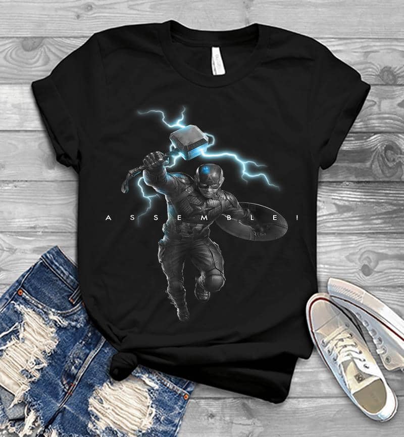 Marvel Avengers Endgame Captain America Assemble Lightning Mens T-Shirt