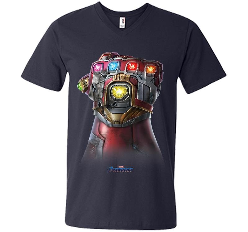 Inktee Store - Marvel Avengers Endgame Infinity Stone Gauntlet Color Logo V-Neck T-Shirt Image