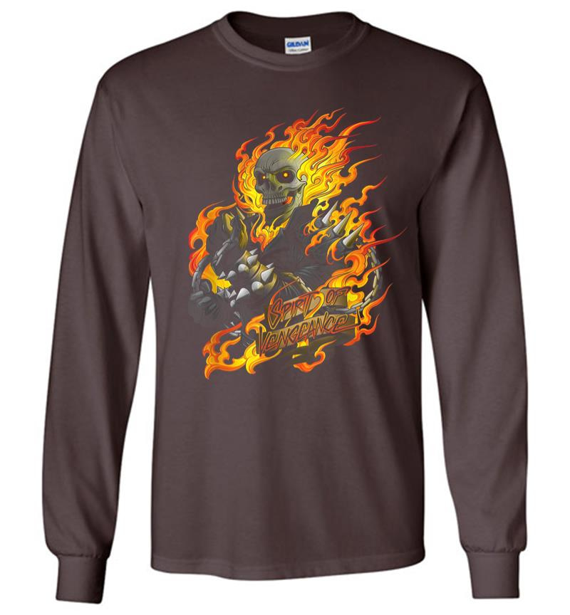 Inktee Store - Marvel Ghost Rider Spirit Of Vengeance Flaming Skull Long Sleeve T-Shirt Image