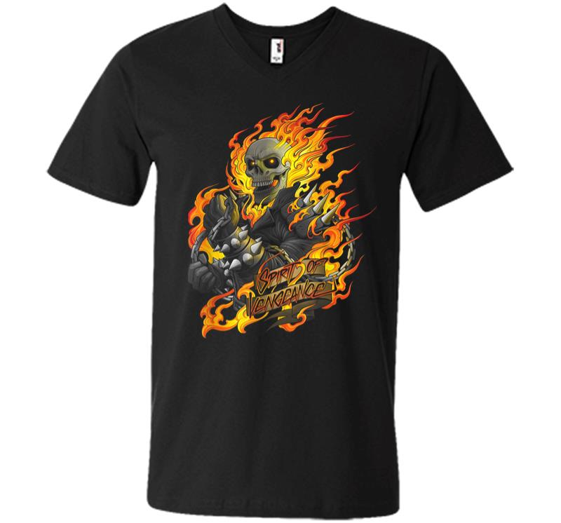 Marvel Ghost Rider Spirit Of Vengeance Flaming Skull V-Neck T-Shirt