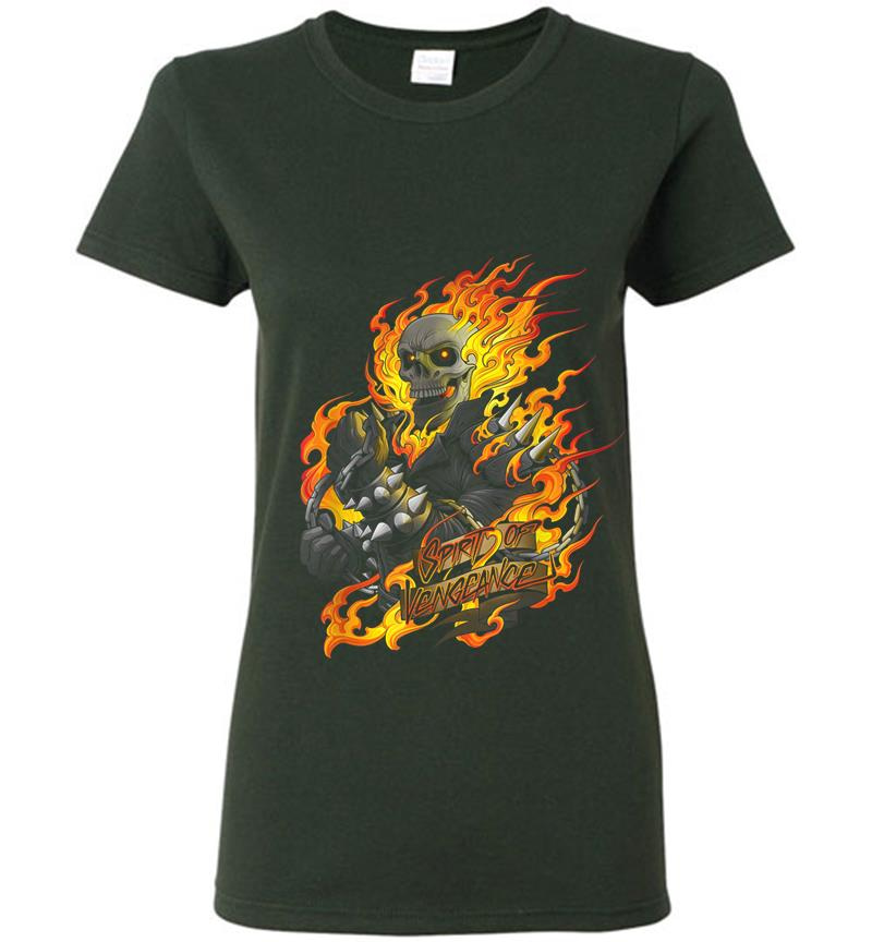 Inktee Store - Marvel Ghost Rider Spirit Of Vengeance Flaming Skull Women T-Shirt Image