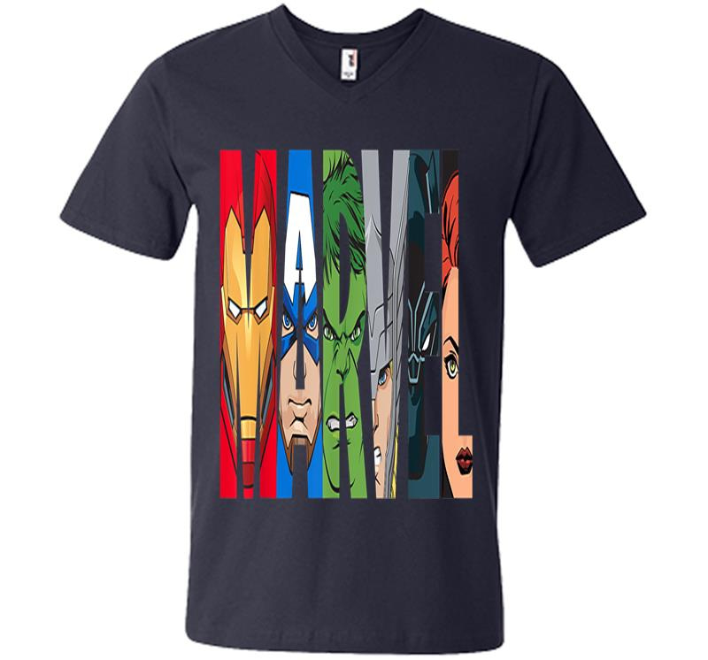 Inktee Store - Marvel Logo Avengers Super Heroes V-Neck T-Shirt Image