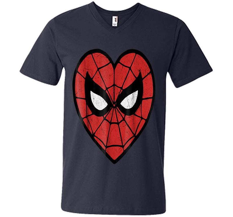 Inktee Store - Marvel Spider-Man Face Mask Valentine'S Heart Logo V-Neck T-Shirt Image