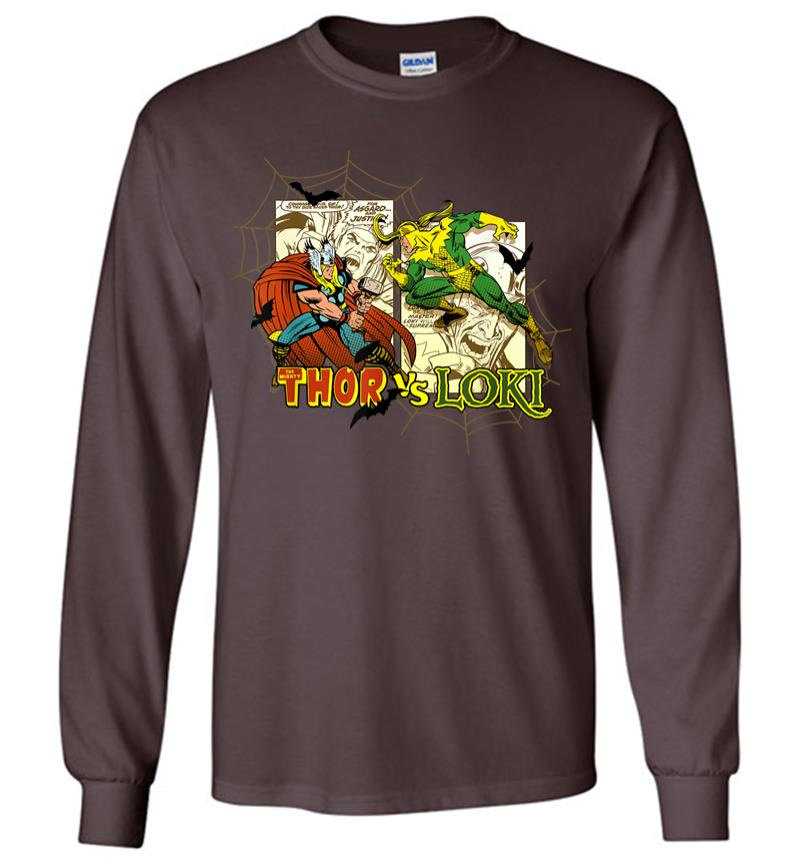 Inktee Store - Marvel Thor Loki Halloween Bats Webs Retro Long Sleeve T-Shirt Image