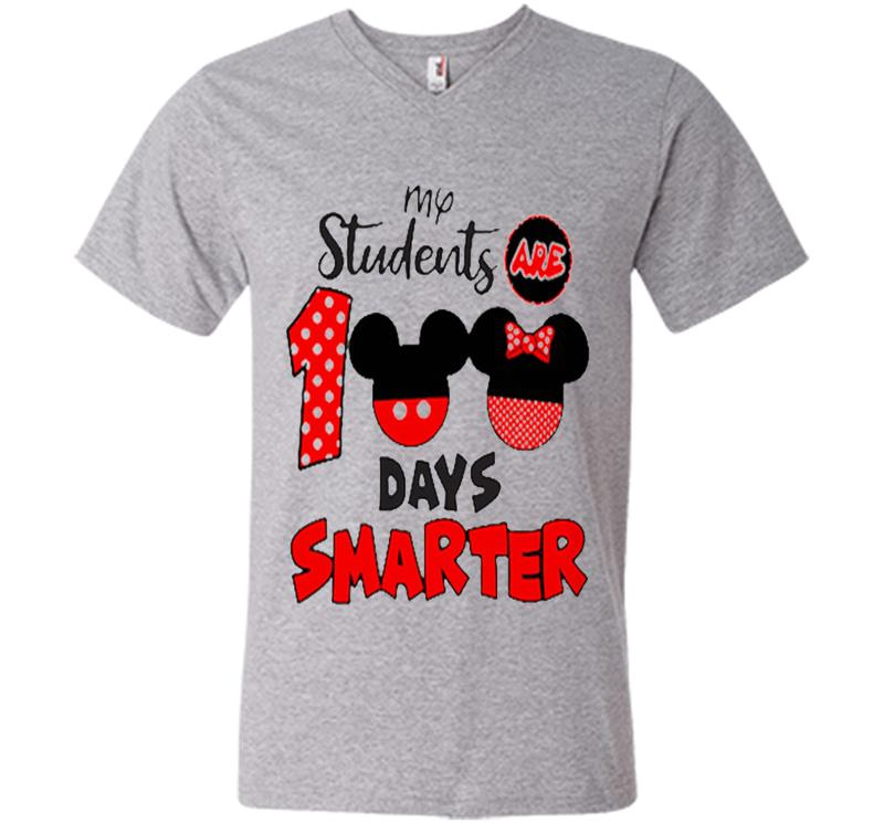 Inktee Store - Mickey Mouse My Students Are 100 Days Smarter V-Neck T-Shirt Image
