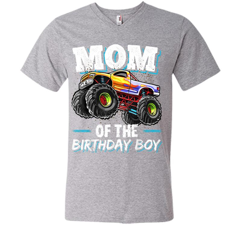 Inktee Store - Mom Of The Birthday Boy Monster Truck Birthday Novelty Gift V-Neck T-Shirt Image