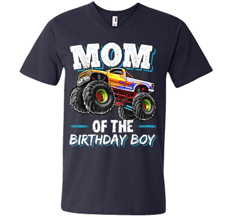 Inktee Store - Mom Of The Birthday Boy Monster Truck Birthday Novelty Gift V-Neck T-Shirt Image