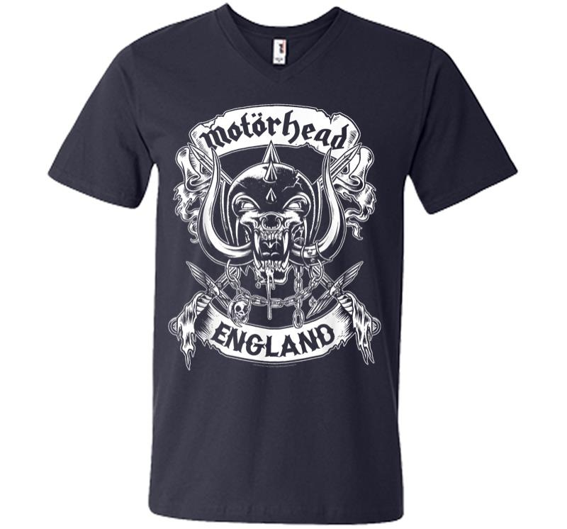 Inktee Store - Motrhead England Crossed Swords V-Neck T-Shirt Image