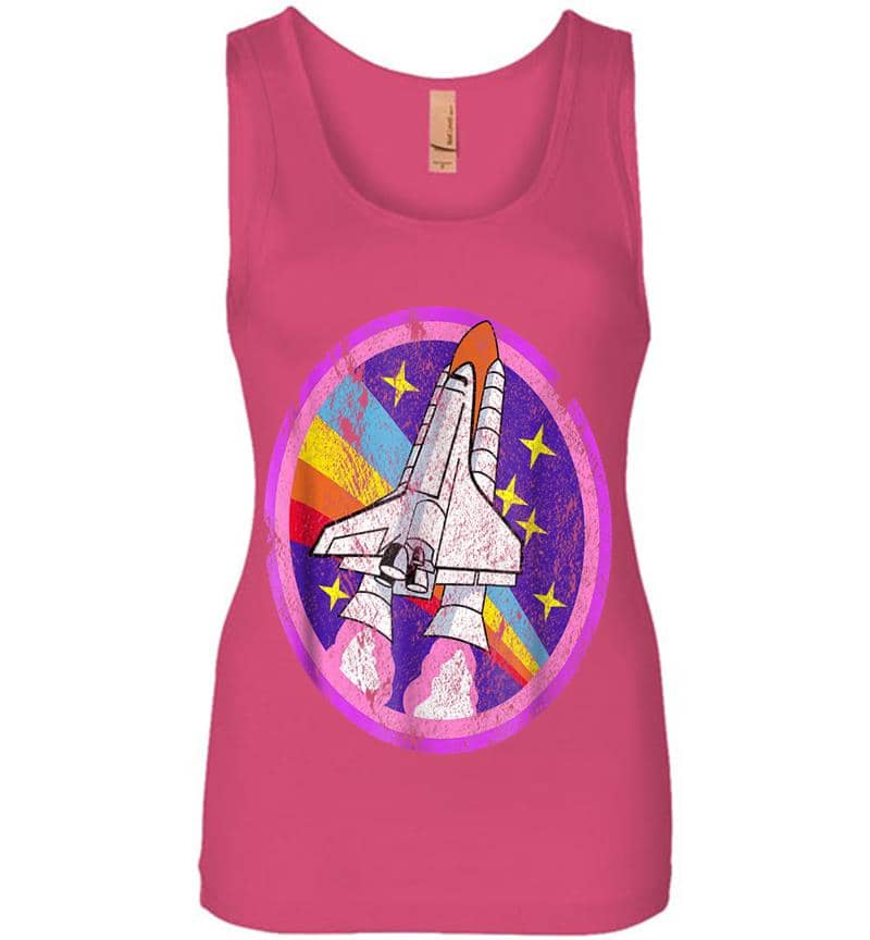 Inktee Store - Nasa Space Cool Distressed Rocket Rainbow Patch Womens Jersey Tank Top Image