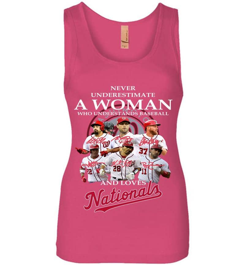 Inktee Store - Never Underestimate A Woman Who Understands Baseball And Loves Nationals Womens Jersey Tank Top Image