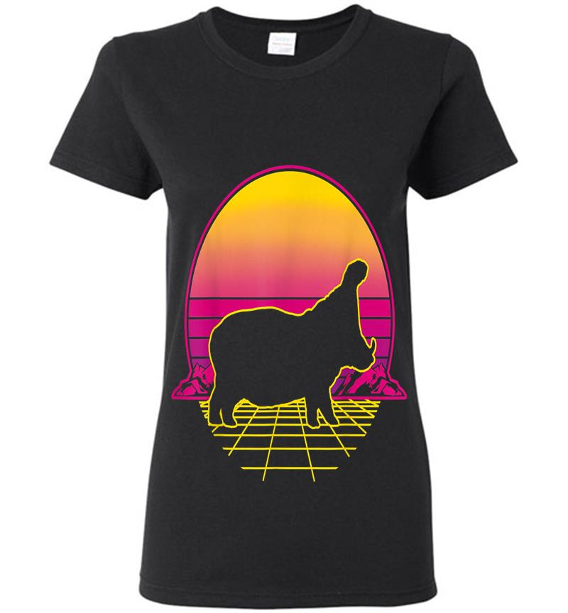 Nilpferd Flusspferd Hippo Retro Vintage Sunset Grid Geschenk Womens T-Shirt