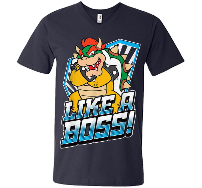Inktee Store - Nintendo Super Mario Bowser Like A Boss Bold Graphic V-Neck T-Shirt Image
