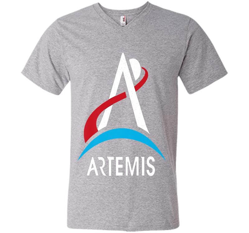 Inktee Store - Official Nasa Artemis Program White Logo Premium V-Neck T-Shirt Image