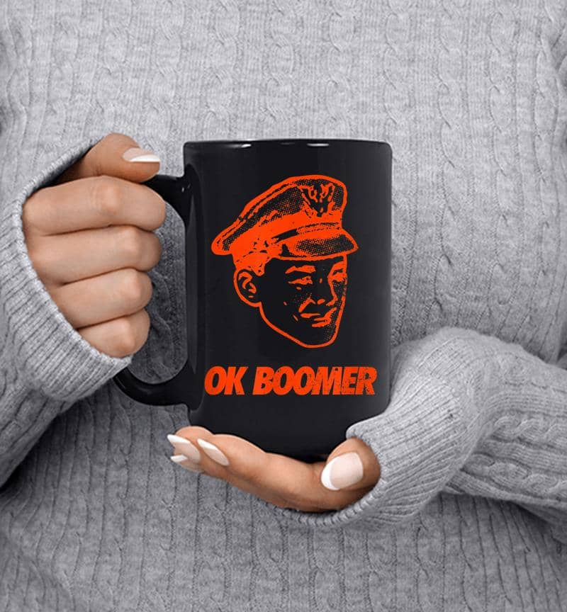 Ok Boomer, Orange Grunge Police Funny Retro Vintage Mug