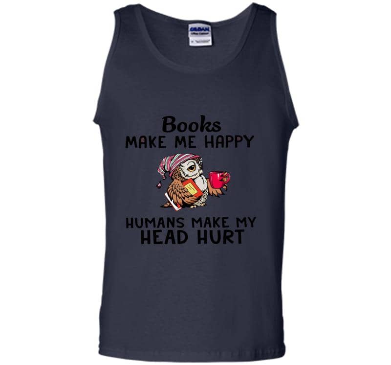 Inktee Store - Owl Book Make Me Happy Humans Make My Head Hurt Mens Tank Top Image