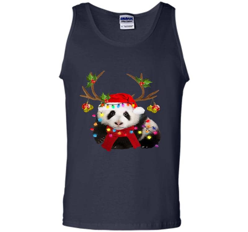 Inktee Store - Panda Reindeer Santa Christmas Ligh Mens Tank Top Image