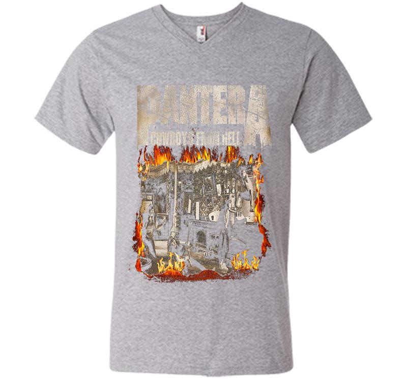 Inktee Store - Pantera Official Cowboys From Hell Cover Fire Premium V-Neck T-Shirt Image